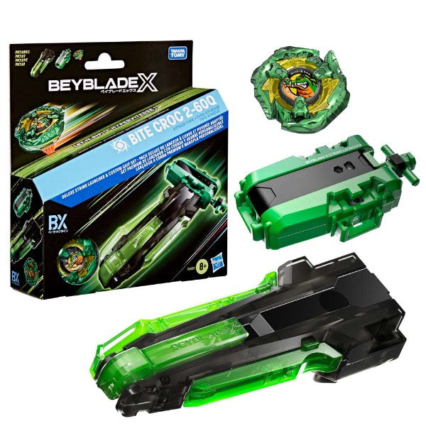 Beyblade X Bite Croc 2-60Q Deluxe String Launcher & Custom Grip Set